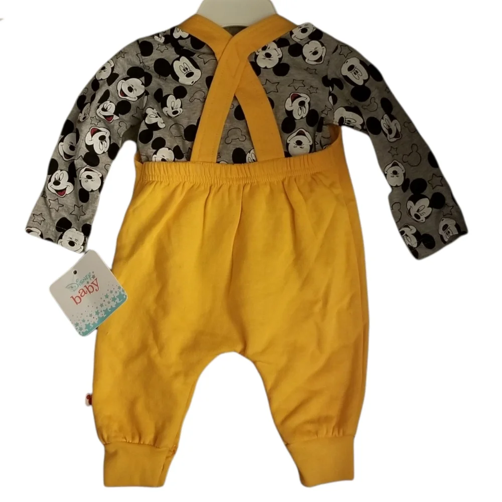 Baby Disney Mickey Mouse Overalls and Shirt 2-piece set. Size 0-3 Months - Picture 2 of 6